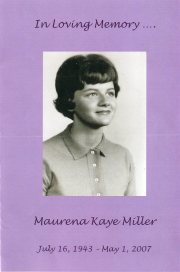 Program from Kaye Miller's memorial service.