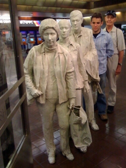 John Volk with George Segal sculptures at Port Authority in NYC, 2008.