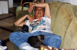 Paul in Lurs with one of the cats, mid-1990s.