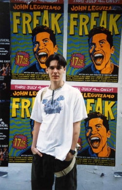Michael Senften with street posters in New York, 2000.