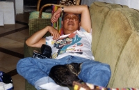 Paul in Lurs with one of the cats, mid-1990s.
