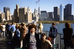 Mom and Debbie with New York skyline, early 1980s.