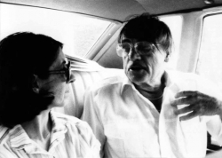 Director Mary Doveton and Sam Anderson on car trip to Coffeeville, KS, 1980.