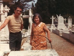 Paul with cemetery custodian in Nice, mid-1980s.