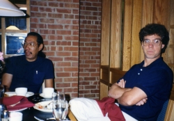 Asian-American writer Frank Chin and Tom Lorenz at the Kansas Union, 1991.