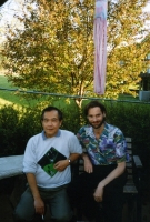 Paul with Jim Erdahl in backyard of Randall Rd. house, 1989.