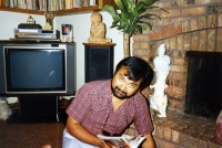 Ray Salvosa in family room of Randall Rd. house, early 1990s.