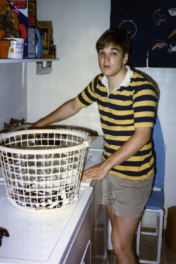 Don in laundry room in basement.