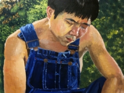 Painting of Paul by Kevin Courtney, 1975.