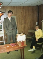 Karl Ramberg and Barb Downing backstage, 1986. 
