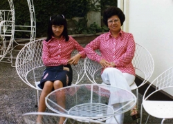 Debbie with Mom on patio in Sta. Mesa house, early 1970s.