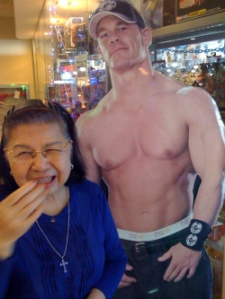 Mom with cardboard Hunk in  Green Hills Mall, December 2008.