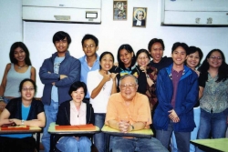 Paul with students in playwriting class at De La Salle University, 2005.