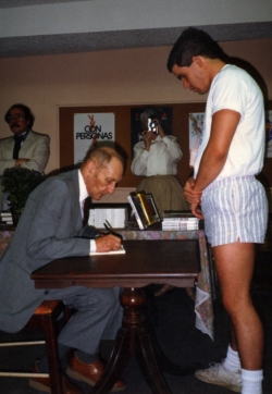William S. Burroughs with Rudy Burlin in the green room.