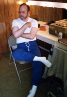 Charles Whitman (Lee ) in the dressing room at the Lawrence Community Theatre.