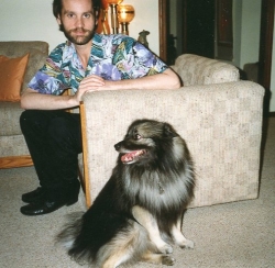 Jim Erhdal with Imelda in family room at 1132 Randall Rd., 1991.