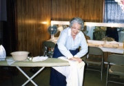 Teresa Windheuser working in the dressing room during one of Paul's shows, mid 1980s.