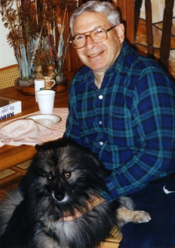 Grant Goodman with Imelda in kitchen, early 1990s.