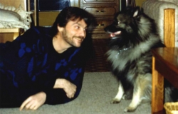 Jim Erdahl on floor with Imelda, 1990.