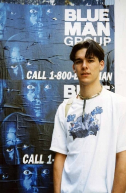 Michael Senften with more street posters in New York, 2000.