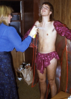 Nan Scott sprays glitter on