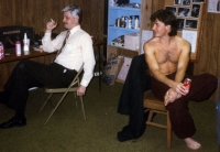 Josh Waters and Scott Crouse in the dressing room.