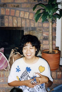 Allen Gonzales in family room of Randall Rd. house, early 1990s.