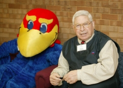 Grant Goodman at Kansas Union with Jayhawk, 2007.