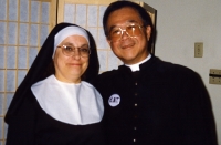 Carolyn Doty and Paul dress up for EAT production in 1993.