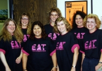 KU English Department secretaries wearing EAT t-shirts, early 1990s.
