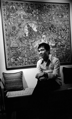 Paul by batik in living room on Pamela Lane, mid-1970s.