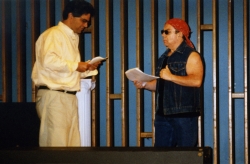Byron Caminero-Santangelo and Bud Hirsch in the EAT staged reading of Parodies Lost, 1999.