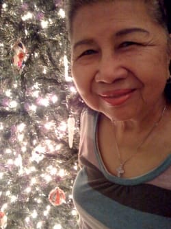 Mom with X'mas tree at home, 2008.