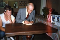 William S. Burroughs with Joe McCauley in the green room at the Lawrence Community Theatre..