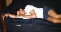 Rudy Burlin asleep in the green room.