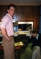Joe McCauley and Jay Karnes in the dressing room.