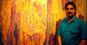 Jim Erdahl in gallery in Linsborg, KS, 1990.