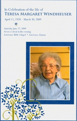 Program for Teresa Windheuser memorial.